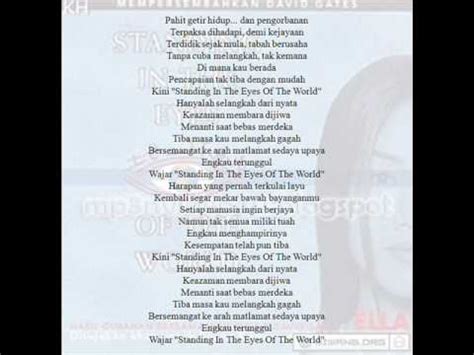 Lirik lagu nyayian ella sempena sukan komanwell 2008 by ffaiizi in topics > art & design and lagu Standing In The Eyes Of The World (BM) - YouTube