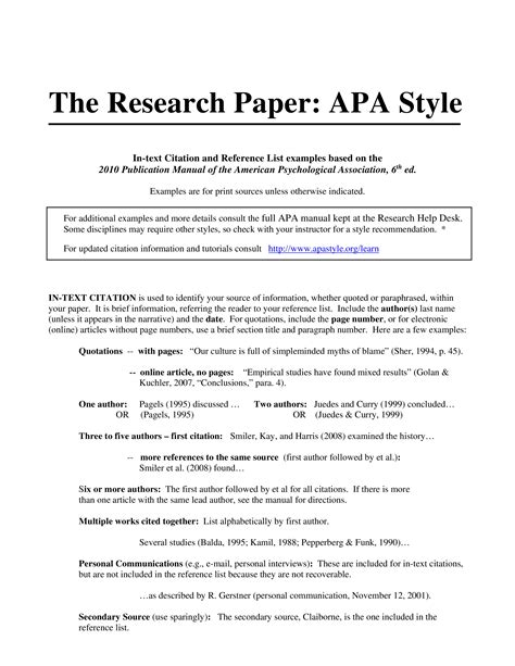 The american psychological association's (apa) method of citation is one of the most widely used styles for writing scientific and research papers, particularly in fields like psychology, sociology. Research Paper Apa Style | Templates at allbusinesstemplates.com