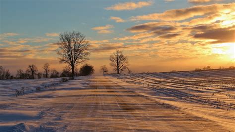 Golden Sunset Over The Snow Wallpaper Nature Wallpapers 42970