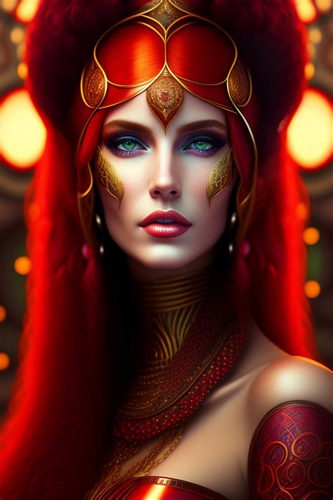Lexica Realistic Detailed Portrait Of A Beautiful Futuristic Celtic Red Hairy Alien Female By