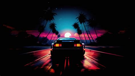 Delorean And Outrun Sunset Wallpaperhd Artist Wallpapers4k Wallpapers