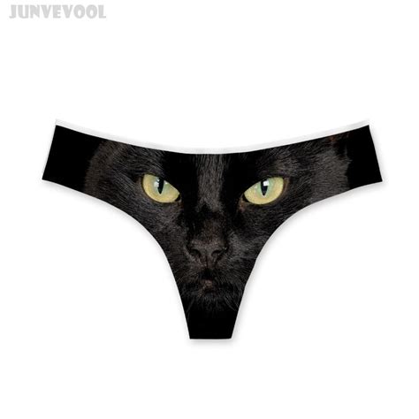 Sexy Thong Black Panties Sexy Lady Underwear 3d Cat Pussy Printed Women T Back G String V String