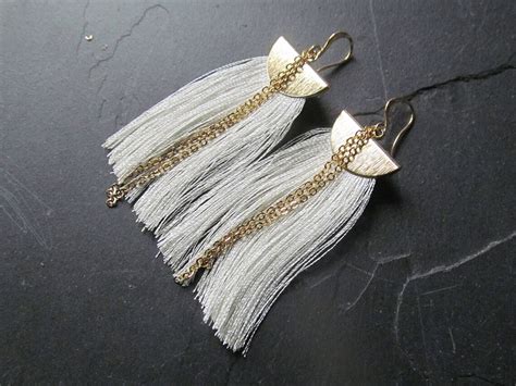 White Tassel Earrings Fringe Earrings White Tassel Earrings Etsy