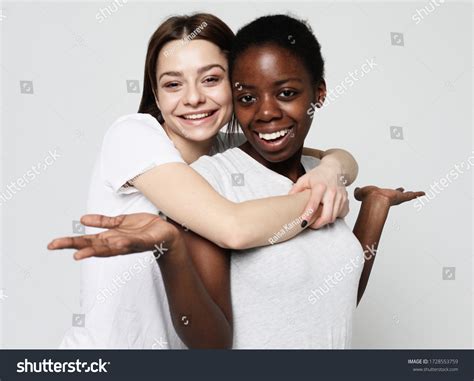 Shot Happy Interracial Homosexual Couple Huggingafricanamerican Stock