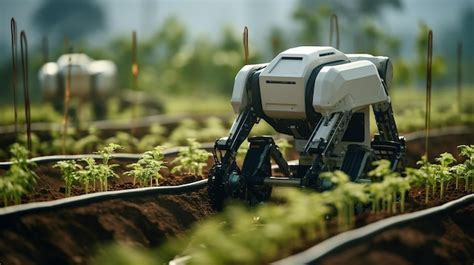 Premium Ai Image Smart Robotic Farmers In Futuristic Agriculture