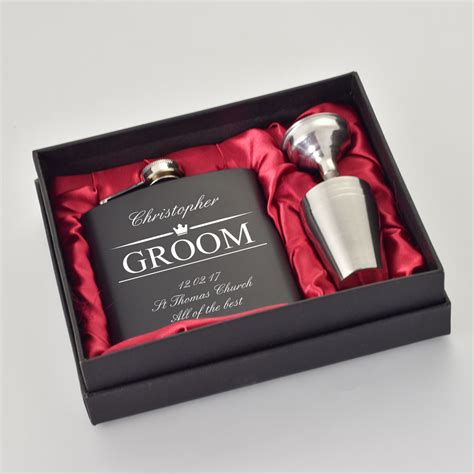 After planning for months, the wedding day can go by in a flash. Personalised Wedding Gifts For The Groom - Hip Flask Set