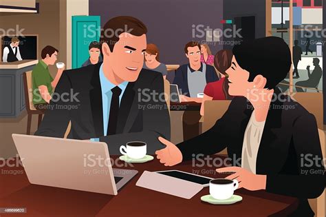 Business People Eating Together In The Cafeteria Stock Illustration