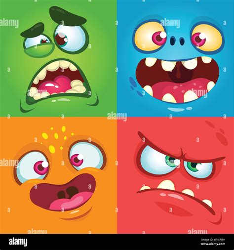 Cartoon Monster Rostros Vector Conjunto De Cuatro Caras De Monstruo De