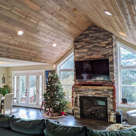 Tongue And Groove Vaulted Ceiling Vaulted Ceiling Living Room Farm