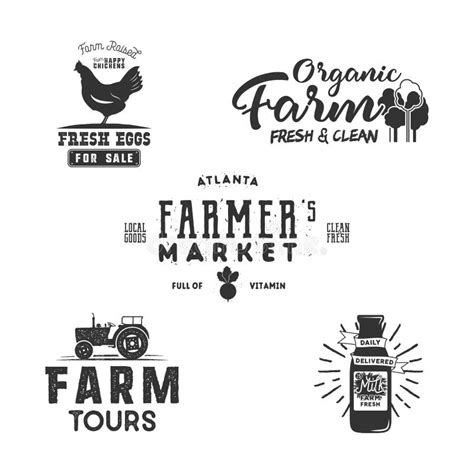 Farmers Market Organic Food Logo Eco Badges Set Fresh And Local