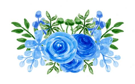 Ramo De Flores Azules Con Acuarela Vector Premium