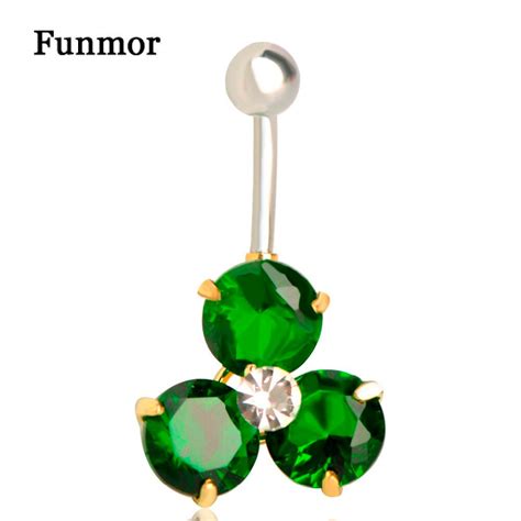 Funmor Cubic Zircon Flower Belly Button Rings Copper Navel Ring Women