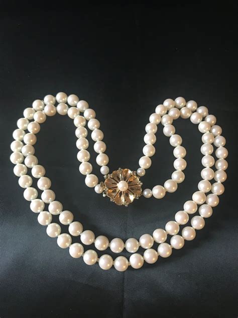Vintage Japan Double Strand Faux Pearl Necklace Gold Tone Etsy Gold