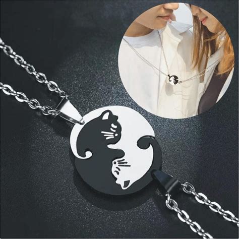 Yin Yang Cat Pendant Couple Stitching Necklace Korean Etsy Fashion