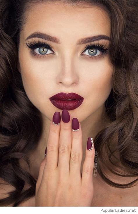 Burgundy Lips And Matte Nails Red Lip Makeup Best Red Lipstick Makeup