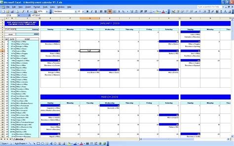 Excel Monthly Calendar Template Calendar Monthly Printable In Event For