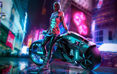 Wallpaper Girl The City Neon Motorcycle Art Cyberpunk Cyberpunk Images For Desktop