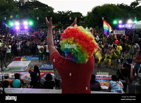 manila philippines 27th june 2015 paricipants of the gay pride march hold a short program in