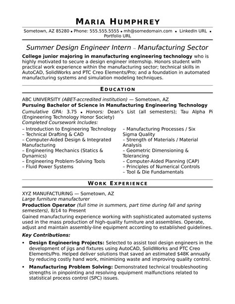 Sample Resume For An Entry Level Design Engineer