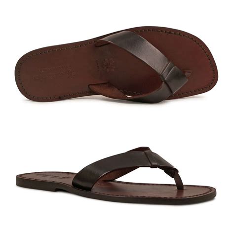 Handmade Mens Leather Flip Flops Sandals Dark Brown Man Made In Italy Ebay Mens Leather Flip