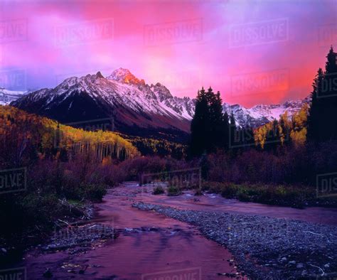 Usa Colorado Rocky Mountains Sunset On Mt Sneffels Stock Photo
