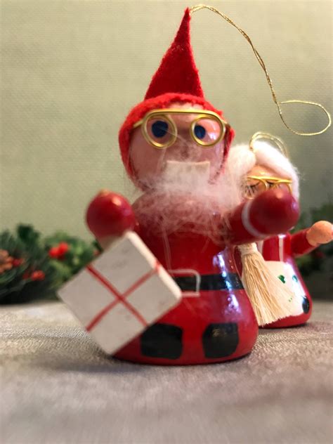 Vintage Mr Mrs Claus Wooden Christmas Miniatures Little Tree Ornaments