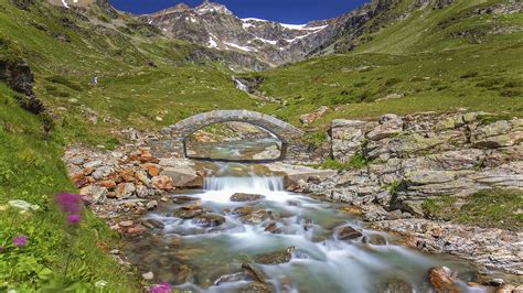 Alps Bridge Italy And Strean Between Mountain Hd Nature Wallpapers Hd