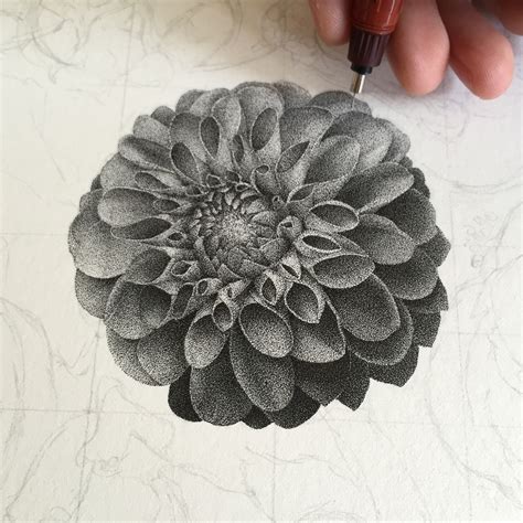 Flowers Made Of Millions Of Tiny Dots Post Stippling Art Dotted