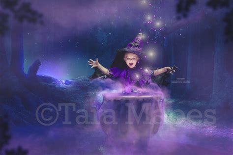 Witch Casting Spell With Cauldron In Woods Digital Background Etsy