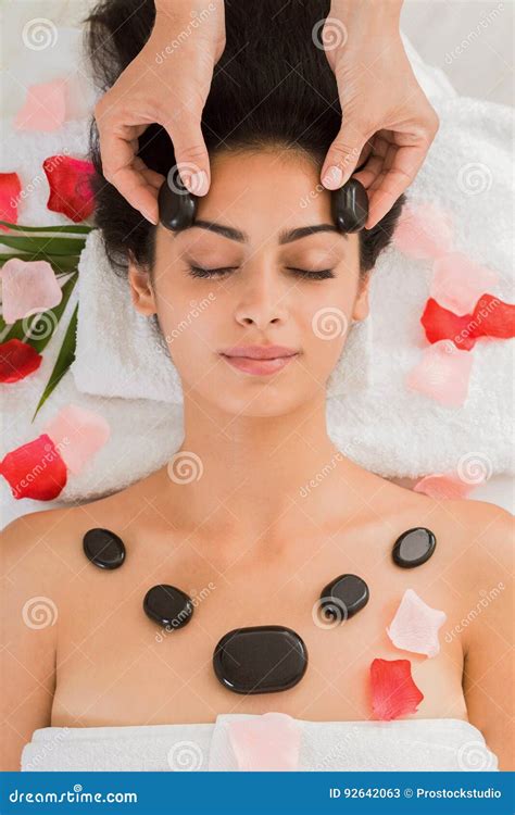 Beautician Make Stone Massage Spa For Woman At Wellness Center Stock Image Image Of Pretty