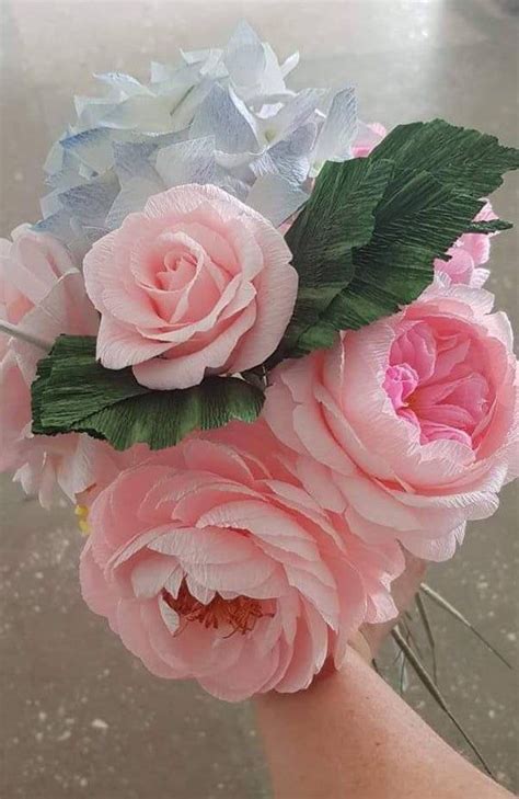 This is an early winter bouquet with snowberries, antique cabbage roses and the first dutch tulips of the season. Wedding bouquet high quality crepe paper flowers - choose ...