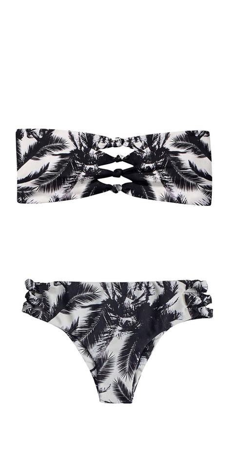 Mikoh 2015 Monaco Cutout Knot Detail Bandeau Bikini N Polynesian Palm