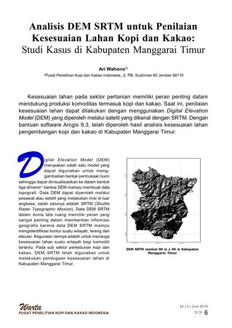 PDF Analisis DEM SRTM Untuk Penilaian Kesesuaian Lahan Kopi Sesuai Dengan Syarat Tumbuh