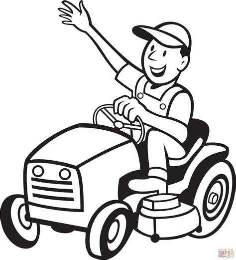 Farmer Riding A Tractor Mower Coloring Page Free Printable Coloring Pages