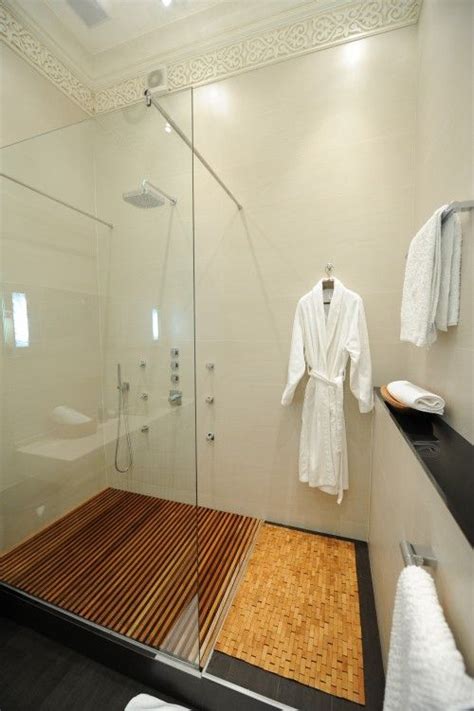 Bamboo Floor In Showerhmmm Teak Shower Modern Bathroom Design