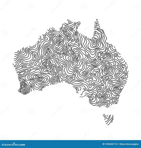 Australia Map From Black Isolines Or Level Line Geographic Topographic