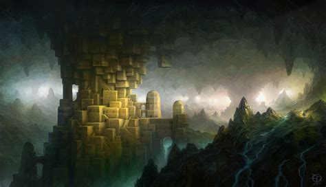 Underground Streams Artwork Cavern Cities Hidden Fantasy Architecture