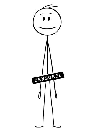 Cartoon Stick Figure Drawing Conceptual Illustration Of Naked Or Nude Man With Groin Crotch