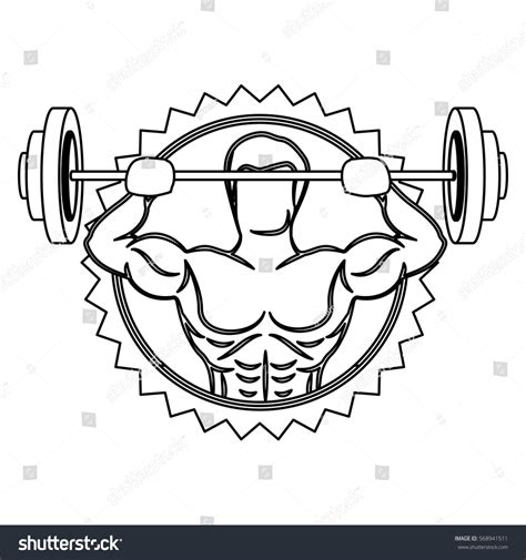Contour Stamp Border Muscle Man Lifting Stock Vector Royalty Free