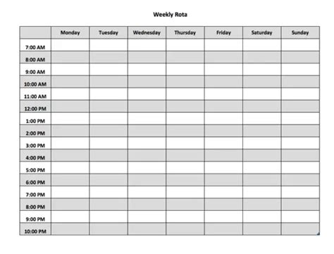 Free Weekly Rota Excel Or Pdf Template