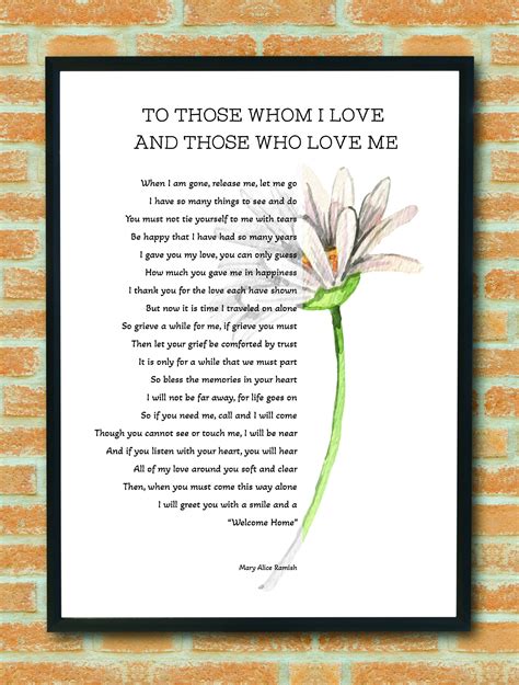 To Those Whom I Love Love Me Funeral Poem Memorial Gift Etsy Uk