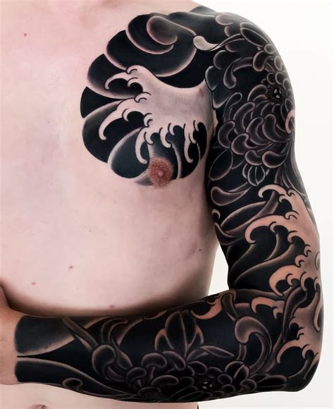 Japanese Black Work Tattoo Sleeve By Rhysgordon Swipe To The Side To
