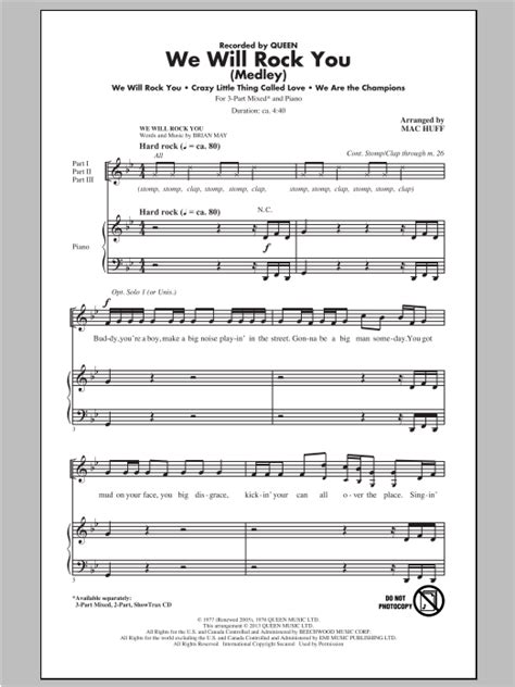 The musical tells the story of a group of bohemians who struggle to restore the free exchange of thought and fashion, and live music in a distant future where everyone dresses, thinks and acts the same. We Will Rock You (Medley) | Sheet Music Direct