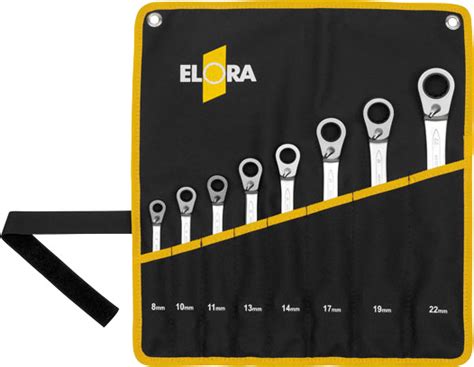 Elora Set Combination Spanner With Ring Ratchet Reversible 8 Pcs 8