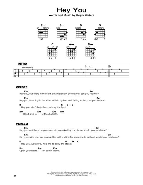 Hey You Sheet Music Pink Floyd Really Easy Guitar