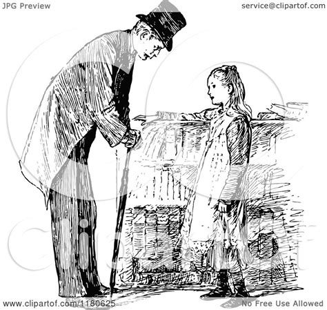 Clipart Of A Retro Vintage Black And White Father Talking To His