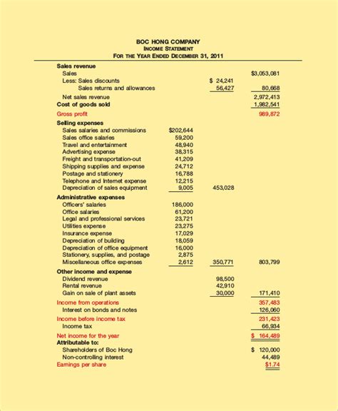 Free 7 Sample Traditional Income Statement Templates In Pdf Ms Word