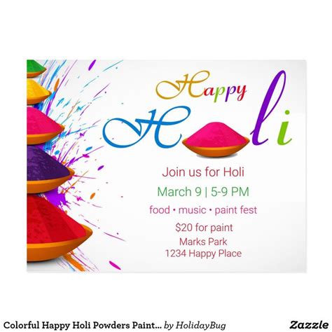 Colorful Happy Holi Powders Paint Invitation Postcard In