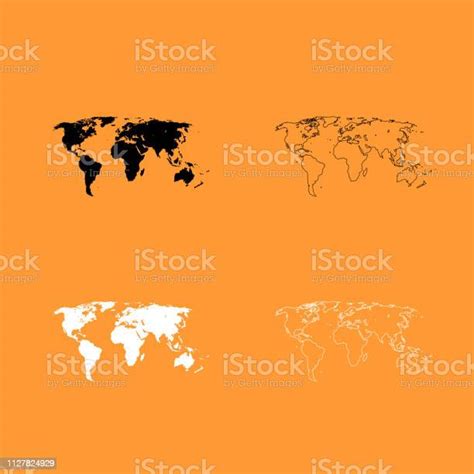World Map Black And White Set Icon Stock Illustration Download Image