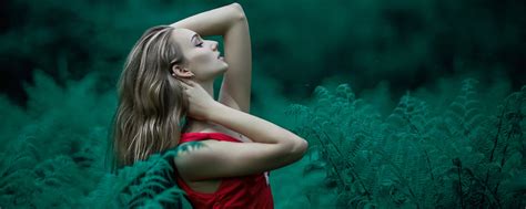 2560x1024 Red Dress Girl In Forest Wallpaper2560x1024 Resolution Hd 4k Wallpapersimages